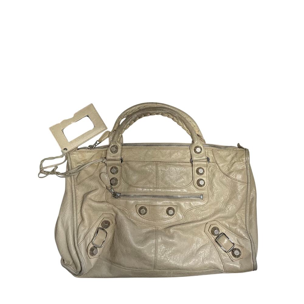 Vintage Balenciaga Giant City Work Bag Beige Distressed Leather Motorcycle Tote